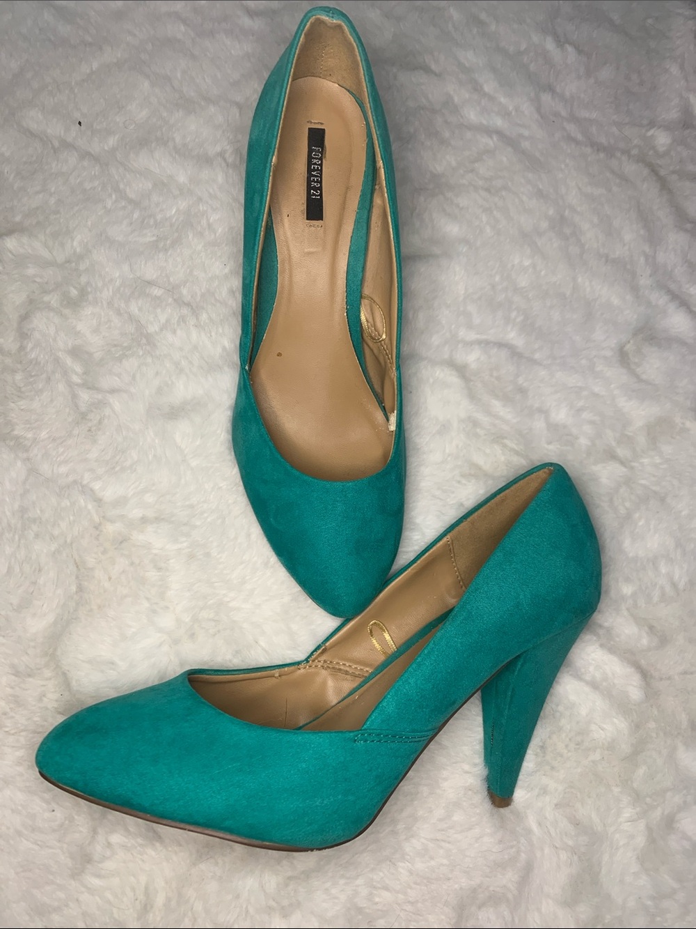 Forever 21 Teal Suede Pointed-Toe Pumps